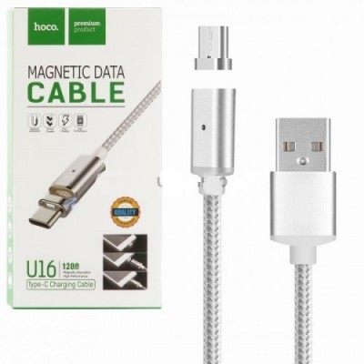 Кабель USB - Type-C HOCO Magnetic Adsorption U16, 1.0м, круглый, 2.4A, НА МАГНИТЕ