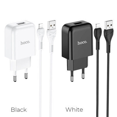 Блок питания сетевой 1 USB HOCO N2, 2.1A с кабелем Apple Lightning