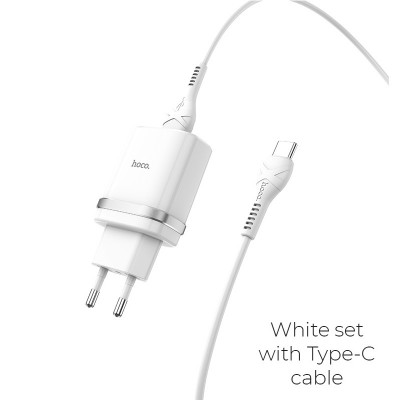 Блок питания сетевой 1 USB HOCO C12Q, Quick Charge с кабелем TYPE-C